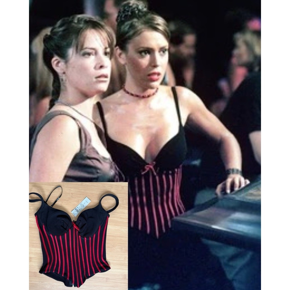 NWT Vintage 90s Cache Corset Top Black Red Satin Bustier Phoebe Charmed Y2K Goth